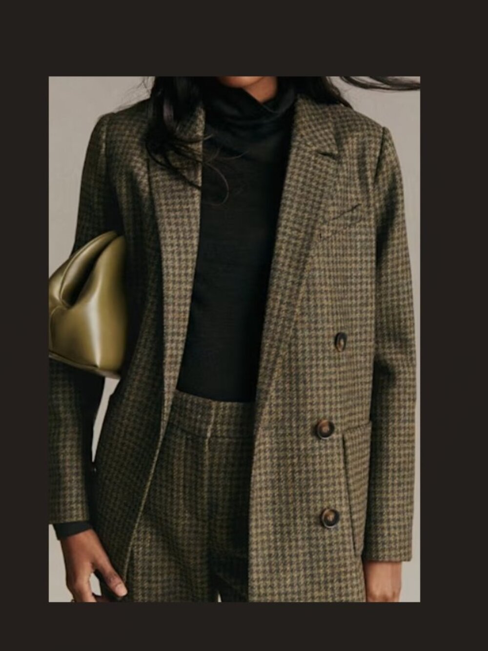 Sezane Michele Jacket, Moss Green Houndstooth, size 4